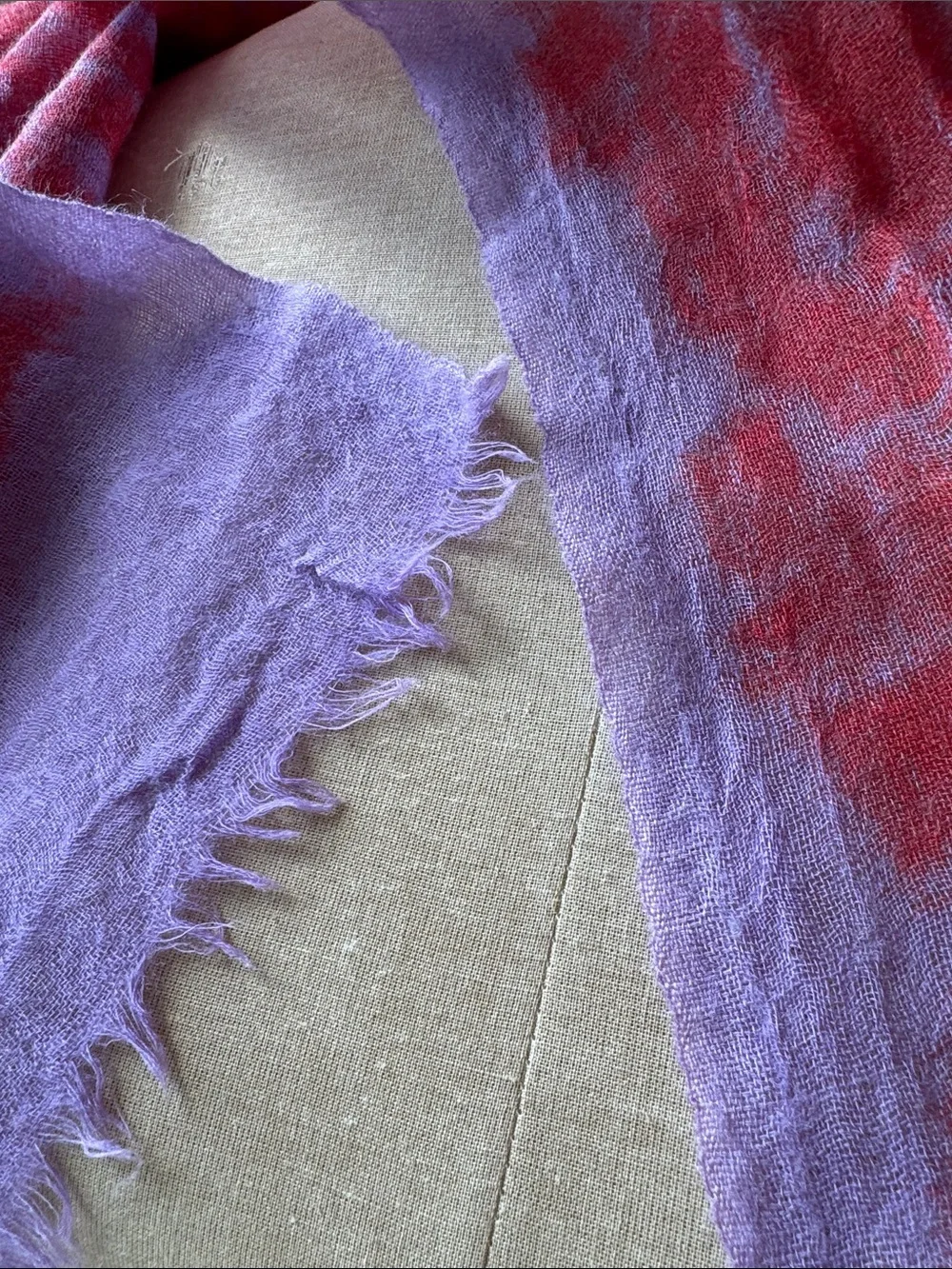 J. Crew red and purple patterned wrap.